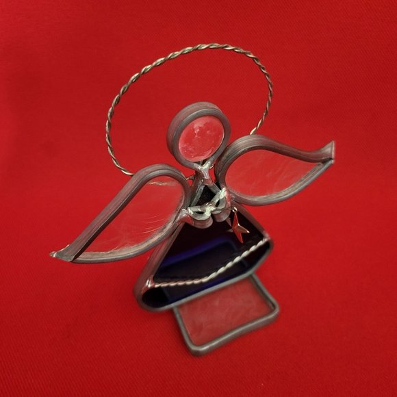 Vintage Stained Glass Free Standing Angel Holding a Star Blue Suncatcher - Picture 11 of 12